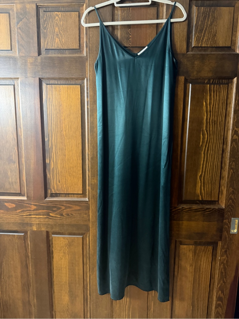 Equipment Teal Satin V-Neck Slip Dress